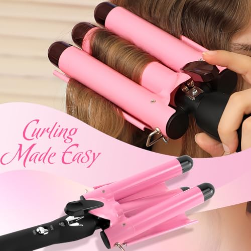 Aleath 3-Barrel Curling Iron, 1-Inch Ceramic Hair Waver with Temp Control
