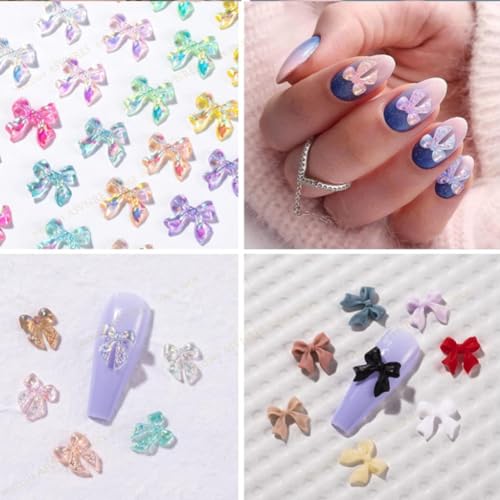 100 Pcs Bow Nail Charm Set - Colorful 3D Butterfly & Pearl Bows