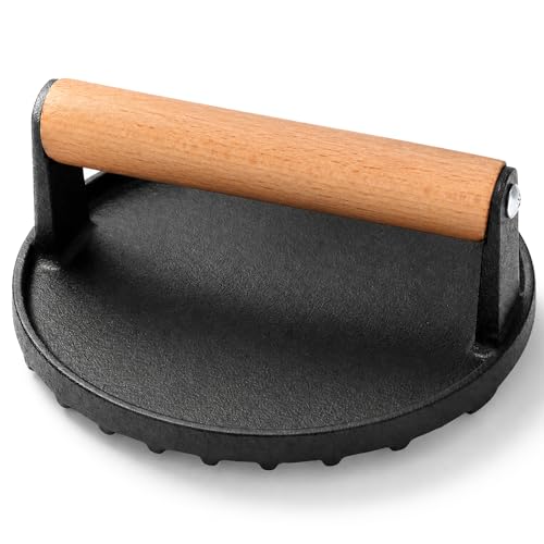 TACGEA Cast Iron Burger Press - 6.3” Heavy Duty Grill Tool