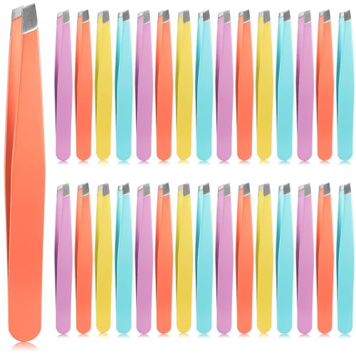 Maitys 30-Piece Stainless Steel Slanted Tip Precision Eyebrow Tweezers
