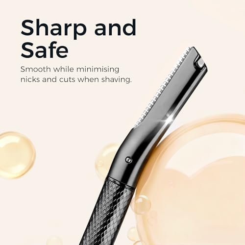 ZOMCHI Eyebrow Razor for Women & Men, Precision Cover, Black | Includes 6 replacement blades, reusable metal handle, precise trimming, easy cleaning, compact for travel
