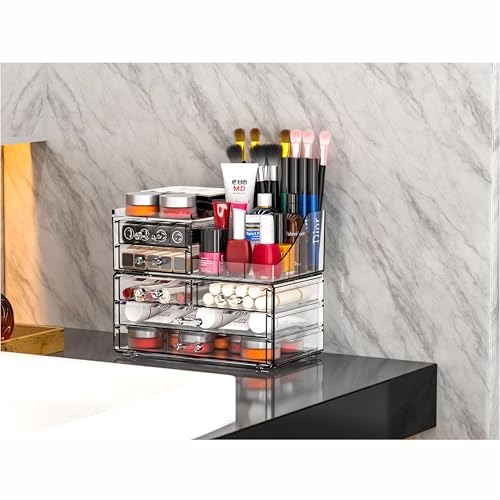 Cq Acrylic 6-Drawer Stackable Makeup Organizer for Vanity & Bathroom