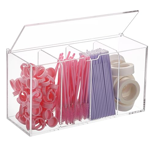 ELLDOO Acrylic Lash Extension Organizer Box with Lid - 4 Compartment Case