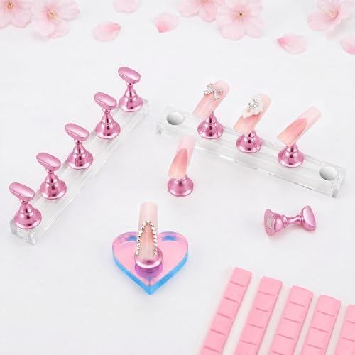 Nail Stand Set for Press Ons - 10 Magnetic Holders & Putty