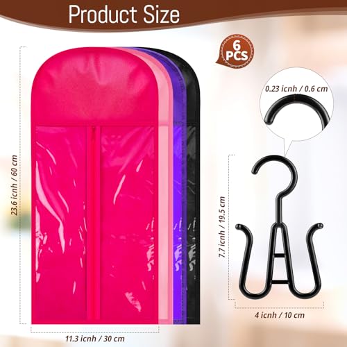 6-Pack Wig Storage Bag Set with Hangers, 23.5 inch, Black