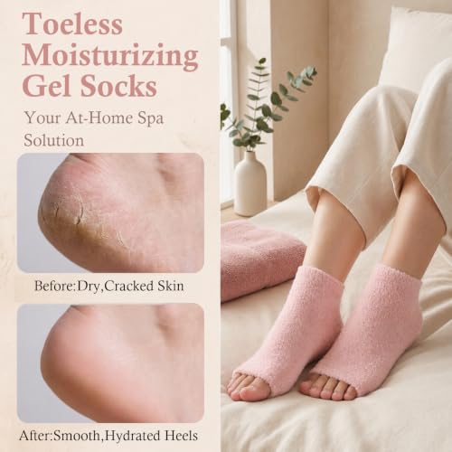 Pink Vigdit Toeless Moisturizing Gel Socks for Dry Cracked Heels Women Gift M