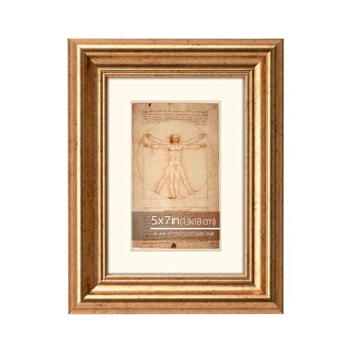 5x7 Distressed Gold Bevel Picture Frame with Mat for 4x6 Photos