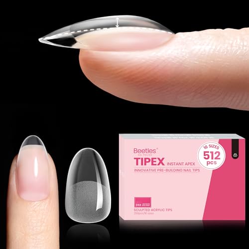 Beetles Tipex Instant Apex Nail Tips Short Oval 512pcs - 16 Sizes, Strong & Pre-Built
