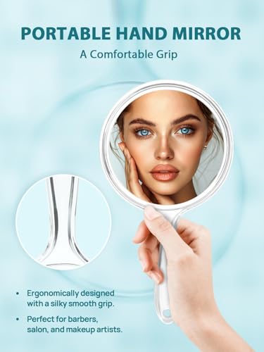 Macaki 8.3-Inch Hand Mirror with 5X Magnification, Transparent White