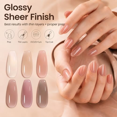 Beetles Nude Gel Nail Polish Set - 6 Sheer Colors for Manicure