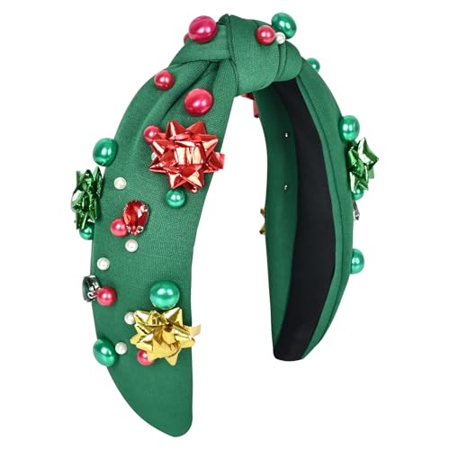 Krfapt Jeweled Plaid Headband Green - Knotted Crystal & Pearl Hair Accessory