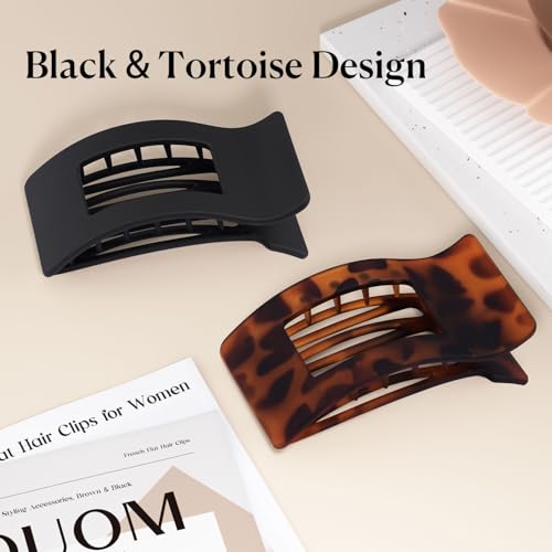 2 PCS Flat Hair Clips for Women - Non-Slip Tortoise & Black Claws
