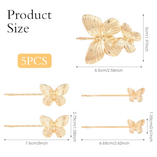 Gold Butterfly Hair Clips Set | 5Pcs Elegant Hair Accessories