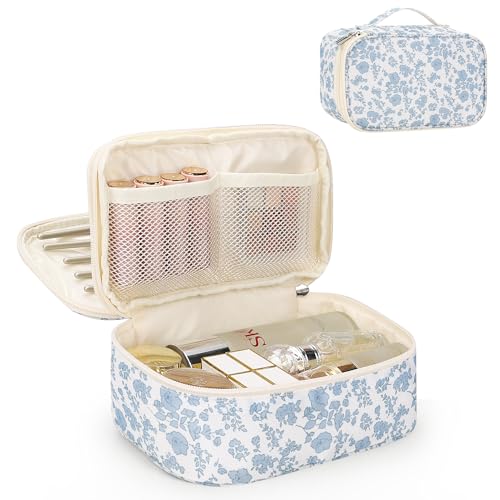 Relavel Travel Makeup Bag - Double Layer Compact Cosmetic Organizer