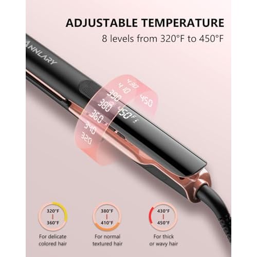 Annlary Hair Straightener 1 Inch Flat Iron and Curler 2 in 1 Titanium Ceramic Ionic Dual Voltage Straightener with Heat-Resistant Silicone, for Less Frizz, Shinier & Smoother