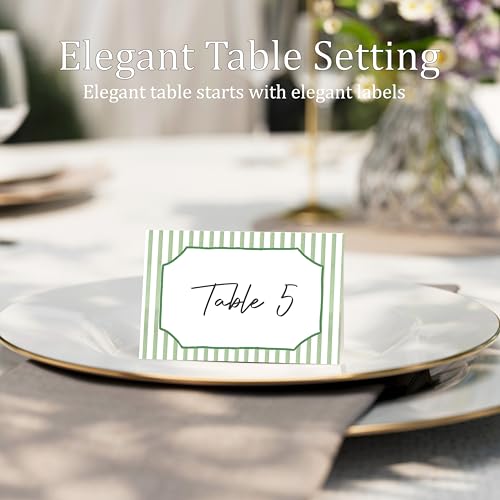 Green Striped Place Cards - 25 Pcs Watercolor Tent Cards for Events