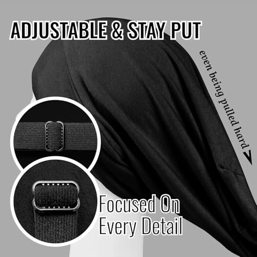 6LK Black Satin Lined Bonnet Sleep Cap for Curly Hair & Braids