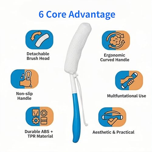 Long Handle Bath Brush for Seniors - 15.35 Inch Exfoliating Scrubber