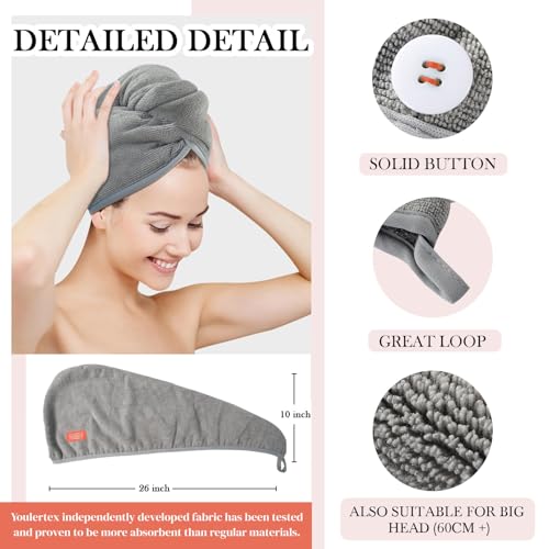 YoulerTex White Hair Towel Wrap 2 Pack - Absorbent Turban for Curly & Long Hair
