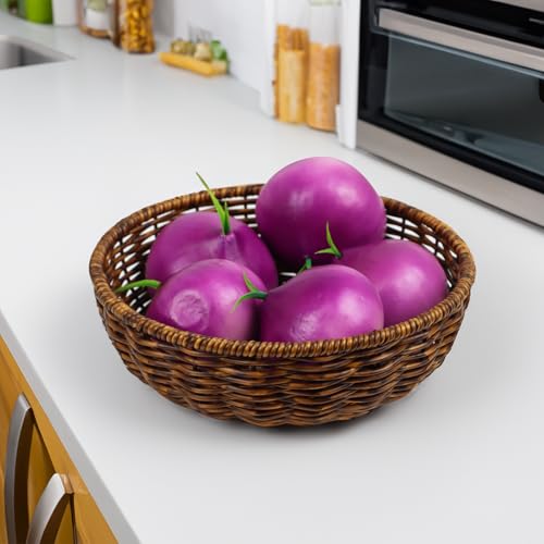 Small Woven Wicker Fruit Basket for Kitchen & Dining | Natural Brown