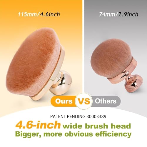 Yoseng Pale Gold Extra Large Body Makeup Brush for Self Tanner & Bronzer - 115mm Oval Kabuki, Vegan Fiber, with Drawstring Bag