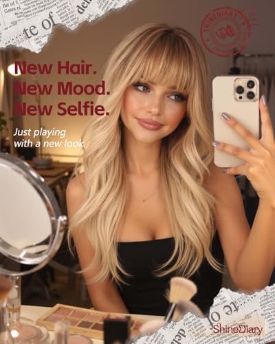 Honey Cream Blonde 22'' PuffPro Layered Wig with Bangs, Realistic Scalp - ShineDiary Mob Wife Aesthetic