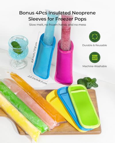 AODISTUCE Silicone Popsicle Holders Set with Neoprene Sleeves - 8 Pack, No Drip Design for Kids