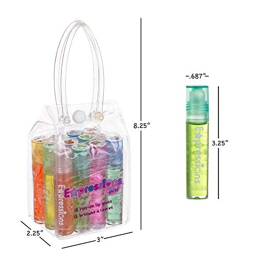 12pc Fruity Roll-On Lip Gloss Set with Carrying Case for Kids