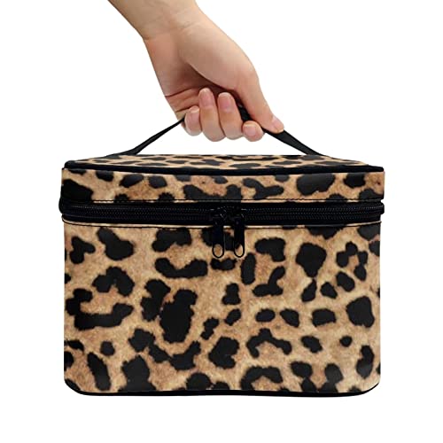 JEOCODY Leopard Print Makeup Pouch - Waterproof Travel Organizer Bag