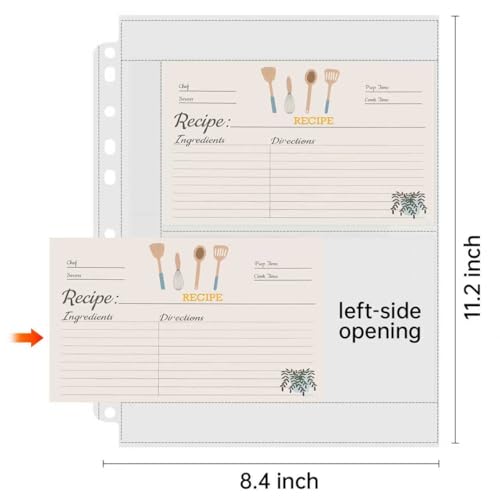 Recipe Card Protectors - 50 Pack 4x6 Sleeves for Binders