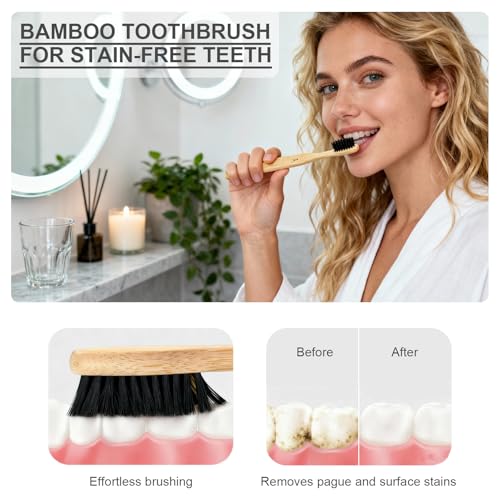 Bamboo Toothbrush Set of 12 - Natural Organic Charcoal Brushes