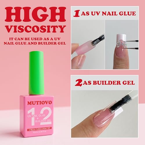 MUTIOVO 2-in-1 UV Nail Glue and No Wipe Top Coat Kit for Acrylic Tips