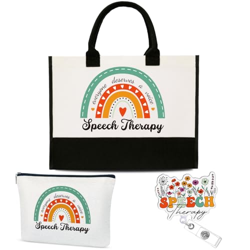 Speech Therapy Gift Set: Floral Canvas Tote, Makeup Bag & Badge Reel
