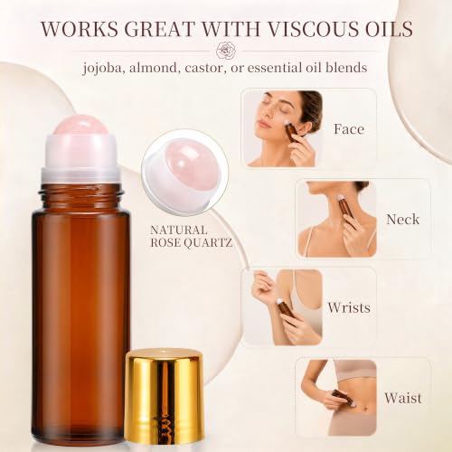 Purple Rose Quartz Roller Ball Perfume Bottle - 50ml Amber Glass