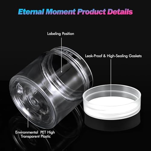 Eternal Moment 36 Pack 2 oz Clear Plastic Cosmetic Jars with Airtight Lids