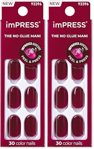 imPRESS No Glue Press On Nails - Maplewood Red, Short Size, Oval Shape (Pack of 2)