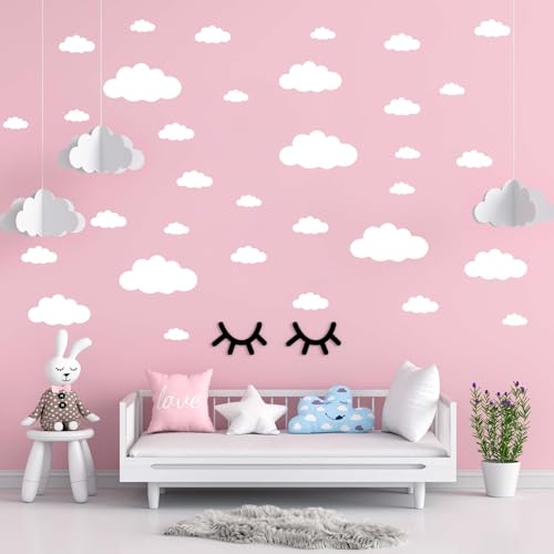 62PC White Cloud Wall Decals - Removable Stickers for Kids' Rooms