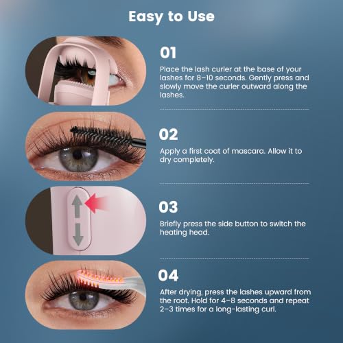 DOCOCO Dual Head Heated Eyelash Curler with 5 Heat Settings, USB-C Rechargeable, Fast 8s Heating, Long-Lasting Natural Curl