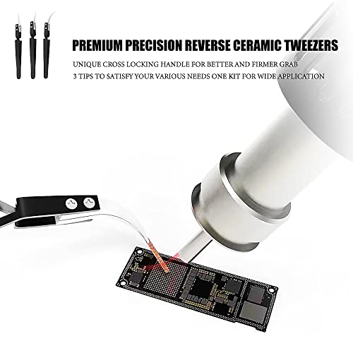 3-Piece Precision Reverse Ceramic Tweezer Kit for Electronics Soldering