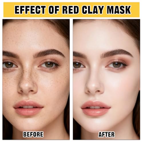Afalin Red Clay Face Mask Set with Silicone Brush - Pore Cleansing Mud Mask