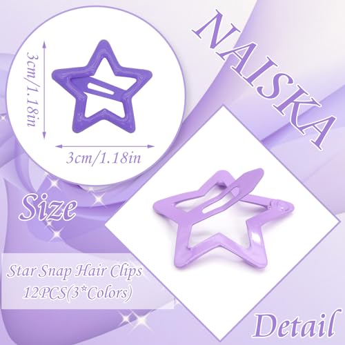 NAISKA Y2K Purple Star Hair Clips - 12 Non-Slip Snap Barrettes