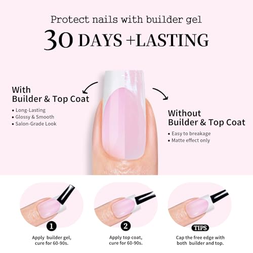 Cycullinyt Short Squaval French Tip Press On Nails 160 pcs Pink & White