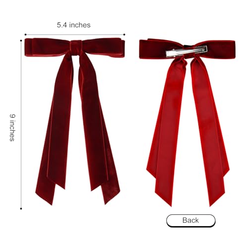 Aileam 2PCS Velvet Hair Bows with Clips - Wine Red & Green Accessories for Girls & Women