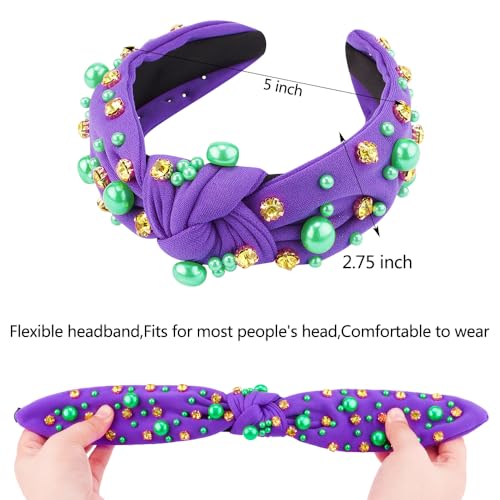 AHONEY Mardi Gras Purple Pearl Rhinestone Headband for Women Girls Stylish Hair Accessory