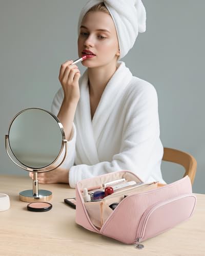 Lotour Pink Makeup Bag Organizer - Large Capacity Travel Cosmetic Bag