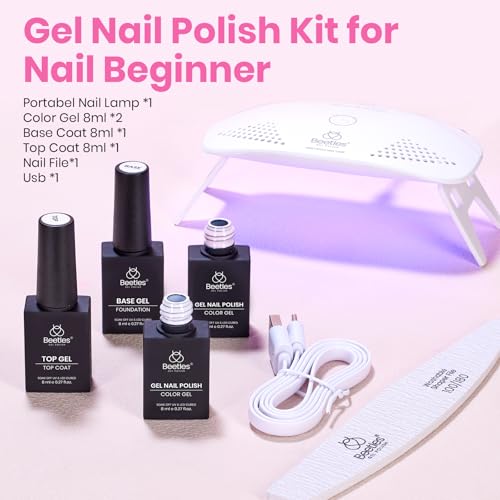 Beetles Gel Nail Polish Kit - 6 Pcs White & Pink with UV Light