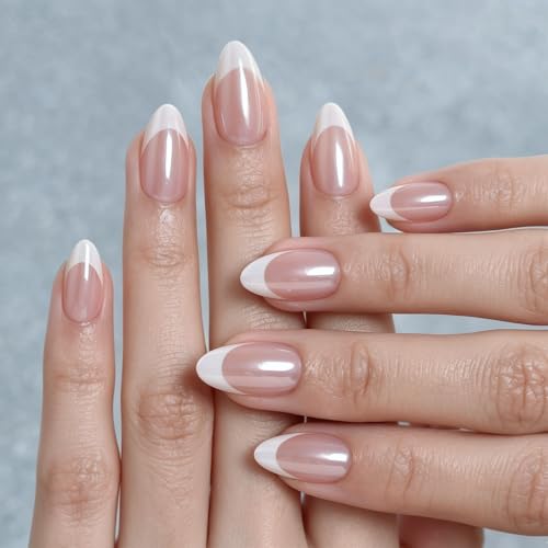 Short Almond Press On Nails - Soft Gel Glazed Donut Pink Chrome Kit