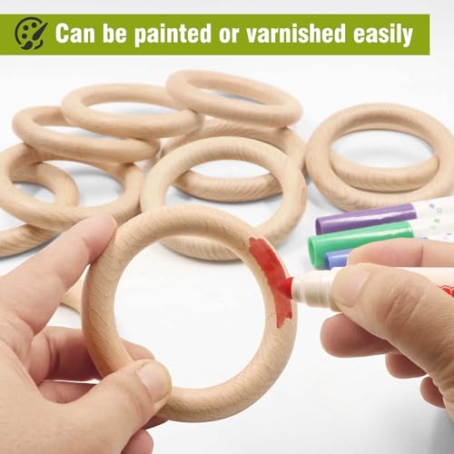 10pcs Natural Beech Wood Rings for DIY Crafts - 4 Inch