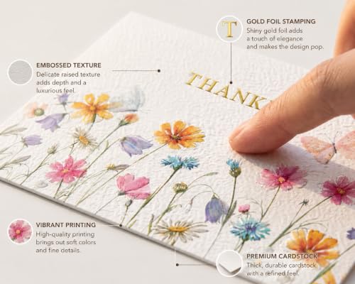 Racrico 60 Floral Thank You Cards with Envelopes - Bulk Set