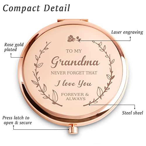 Grandma Personalized Compact Mirror – 2.5" with 1X/2X Magnification, Engraved Gift Box